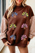 Sequin Turkey Graphic Plaid Pattern Sleeve Pullover Sweatshirt