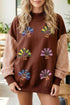 Sequin Turkey Graphic Plaid Pattern Sleeve Pullover Sweatshirt