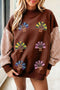 Sequin Turkey Graphic Plaid Pattern Sleeve Pullover Sweatshirt