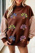 Sequin Turkey Graphic Plaid Pattern Sleeve Pullover Sweatshirt
