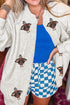 Sequin Turkey Graphic Pocketed Open Front Sweatshirt