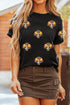 Sequin Turkey Graphic Round Neck T Shirt