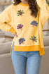 Sequin Turkey Graphic Stripe Split Hem Long Sleeve Tee