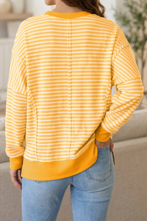 Sequin Turkey Graphic Stripe Split Hem Long Sleeve Tee