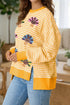 Sequin Turkey Graphic Stripe Split Hem Long Sleeve Tee