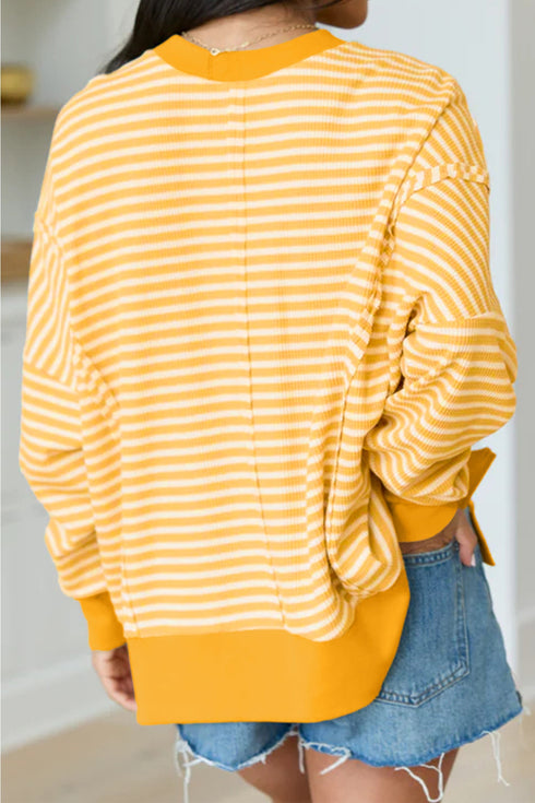 Sequin Turkey Graphic Stripe Split Hem Long Sleeve Tee