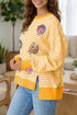 Sequin Turkey Graphic Stripe Split Hem Relaxed Long Sleeve Tee