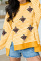 Sequin Turkey Graphic Stripe Uneven Hem Pullover Tee