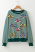 Sequin Turkey Graphic Striped Drop Shoulder Pullover Top