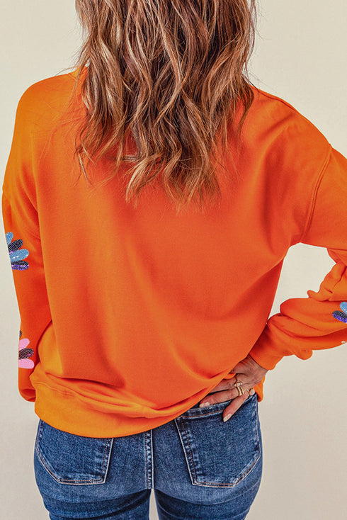 Sequin Turkey Motif Crewneck Pullover Sweatshirt