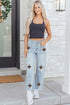 Sequin Turkey Patch Pocket Raw Hem Ankle Length Pants