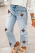 Sequin Turkey Patch Pocket Raw Hem Ankle Length Pants