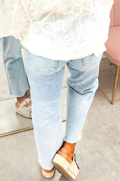 Sequin Turkey Patch Pocket Raw Hem Ankle Length Pants