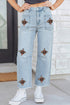 Sequin Turkey Patch Pocket Raw Hem Ankle Length Pants