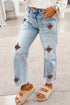 Sequin Turkey Patch Pocket Raw Hem Ankle Length Pants