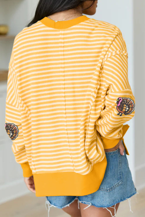 Sequin Turkey Stripe High Low Hem Pullover Sweatshirt