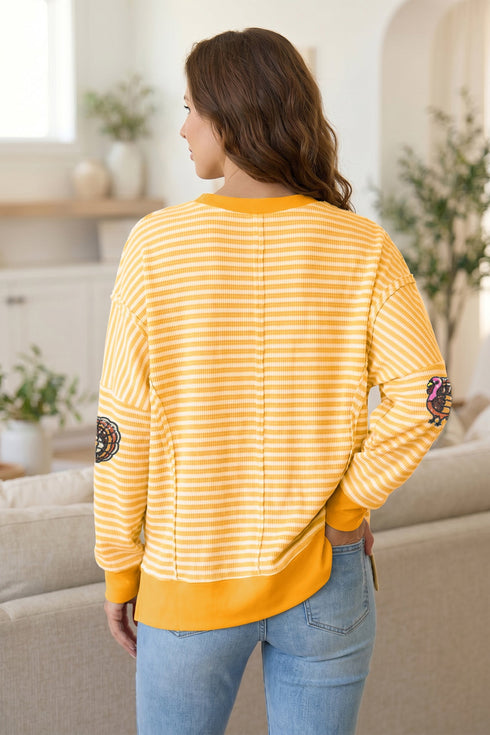 Sequin Turkey Stripe High Low Hem Pullover Sweatshirt