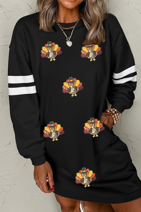 Sequin Turkey Varsity Long Sleeve Shift Dress