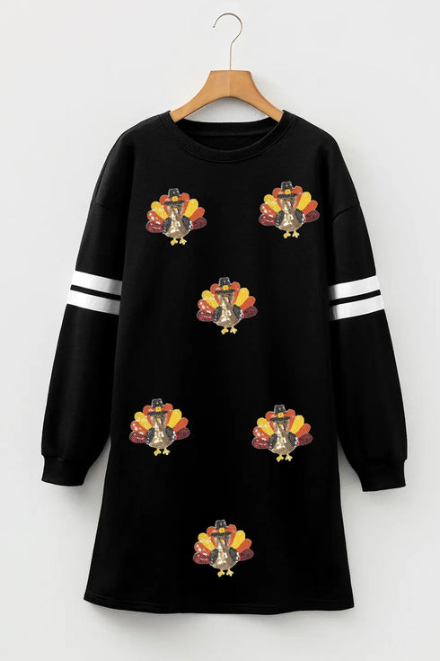 Sequin Turkey Varsity Long Sleeve Shift Dress