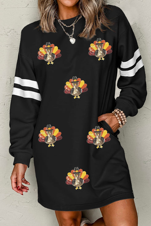 Sequin Turkey Varsity Long Sleeve Shift Dress