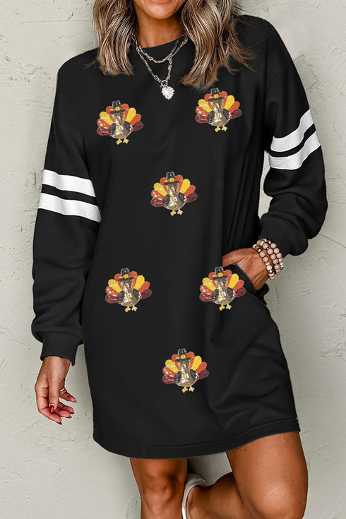 Sequin Turkey Varsity Long Sleeve Shift Dress