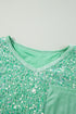 Sequin Velvet Batwing Sleeve V Neck Blouse