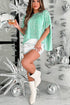 Sequin Velvet Batwing Sleeve V Neck Blouse