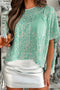 Sequin Velvet Batwing Sleeve V Neck Blouse