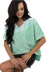 Sequin Velvet Batwing Sleeve V Neck Blouse