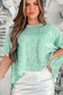Sequin Velvet Batwing Sleeve V Neck Blouse