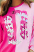 Sequin Western Boot Graphic Two Tone Pullover Sweatshirt