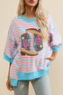 Sequin Western Cactus And Boots Graphic Striped T Shirt
