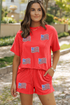 Sequined American Flag Corded Ribbed Texture Graphic Set