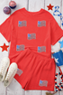 Sequined American Flag Corded Ribbed Texture Graphic Set