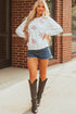 Sequined Baseball Bow Graphic Pullover Sweatshirt
