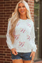 Sequined Baseball Bow Graphic Pullover Sweatshirt