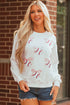 Sequined Baseball Bow Graphic Pullover Sweatshirt