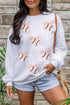 Sequined Baseball Bow Graphic Pullover Sweatshirt