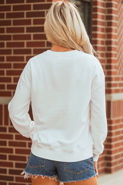Sequined Baseball Bow Graphic Pullover Sweatshirt