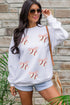 Sequined Baseball Bow Graphic Pullover Sweatshirt