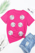 Sequined Baseball Graphic Cotton Blend Short Sleeve Tee