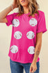 Sequined Baseball Graphic Cotton Blend Short Sleeve Tee