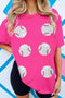 Sequined Baseball Graphic Cotton Blend Short Sleeve Tee