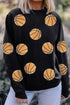 Sequined Basketball Graphic Crew Neck Pullover Sweatshirt