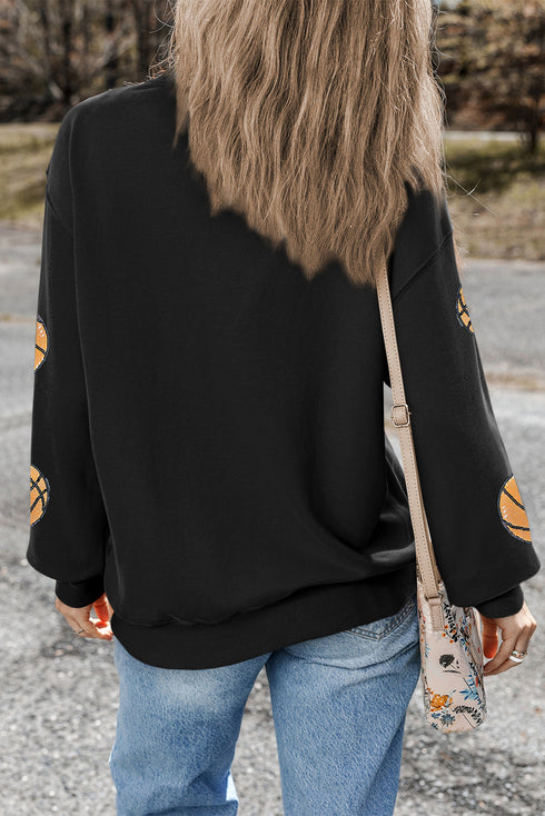Sequined Basketball Graphic Crew Neck Pullover Sweatshirt