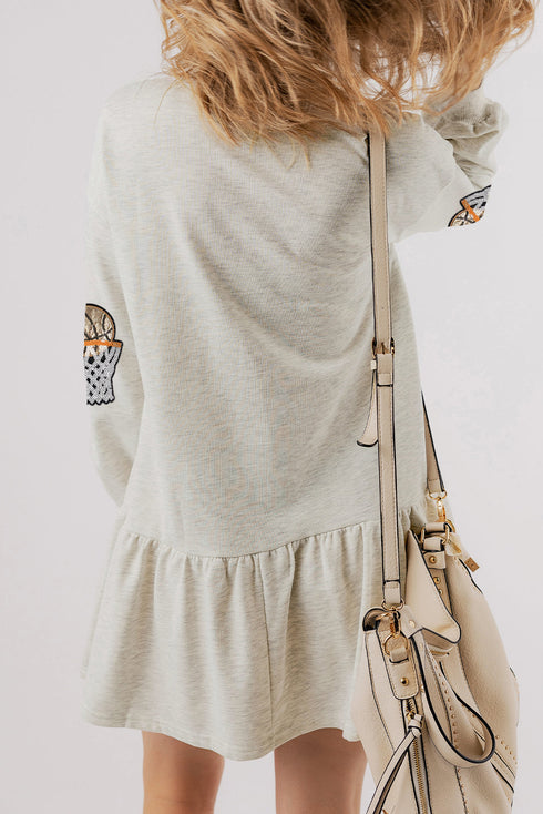 Sequined Basketball Graphic Ruffled Long Sleeve Mini Dress
