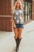 Sequined Bow Ribbed Knit Graphic Short Sleeve Tee