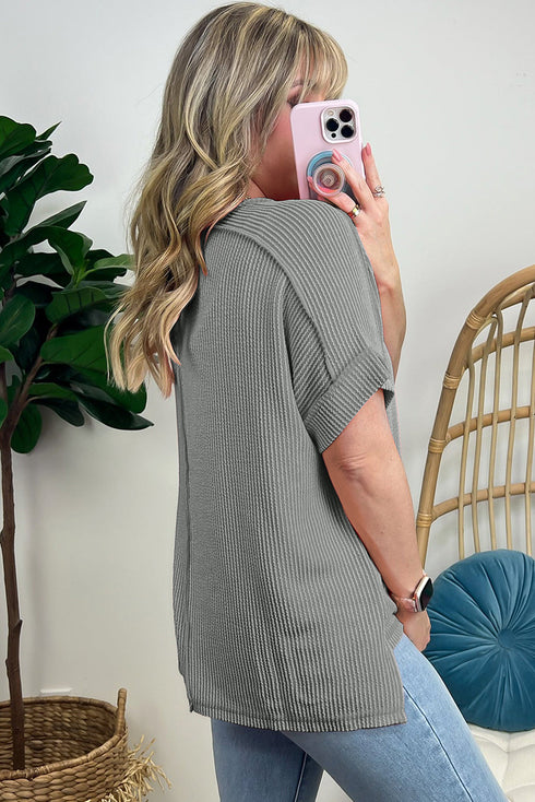 Sequined Bow Ribbed Knit Graphic Short Sleeve Tee