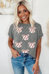 Sequined Bow Ribbed Knit Graphic Short Sleeve Tee