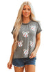 Sequined Bow Ribbed Knit Graphic Short Sleeve Tee